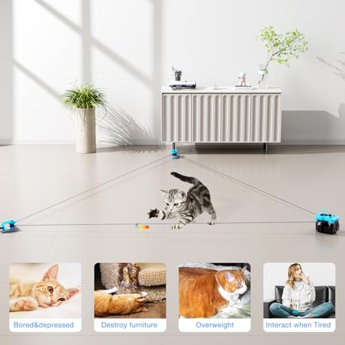Interactive Cat Toy for Indoor Cats, Auto/Remote Control DIY Cat Mouse Hunting Treadmill Keep Bored Kitten Puppy Entertained to Chase, Feather Toy to Exercise-Sky Blue - color: Sky Blue