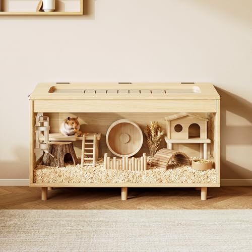Wooden Hamster Cage, 31.5" Large Small Animal Cage with 19.7" Tall Habitat, Openable Top, Chew-Resistant Acrylic Panels, Wood Enclosure for Gerbil & Guinea Pig (31.5 * 15.75 * 19.7 inch) - size: 31.5"L x 15.8"W x 19.7"H