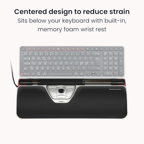 Contour RollerMouse Red Ergonomic Mouse for Shoulder Forearm Wrist Strain Relief for RSI Carpal Tunnel Centered Rollerbar 6 Customizable Buttons 10 Speed Settings Mac/PC Compatible - Wired - Plus - size: Plus, style: Wired