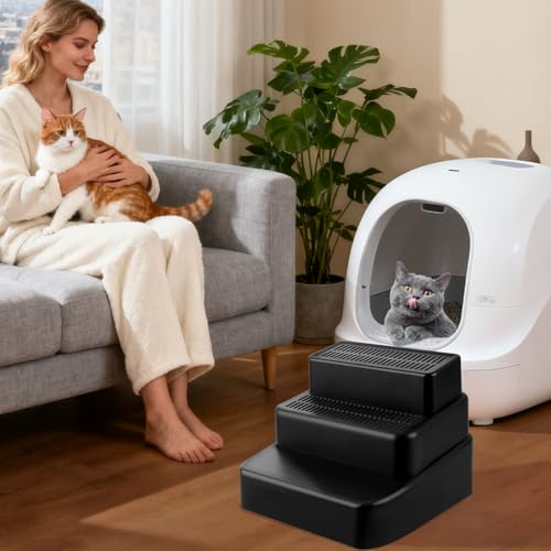 3 Step Litter Box Ramp Adjustable Detachable Litter Box Step, Black - color: Black- 3 Steps