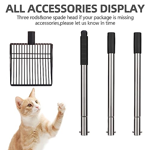 PUPTECK Metal Cat Litter Scoop Adjustable Long Handle Stainless Steel | Fast Sifting Chicken Poop Scooper Coop Accessories, Heavy Duty & Non-Stick Kitty Litter Sifter with Deep Shovel - size: 20"-40"(Adjustable with snap buttons)