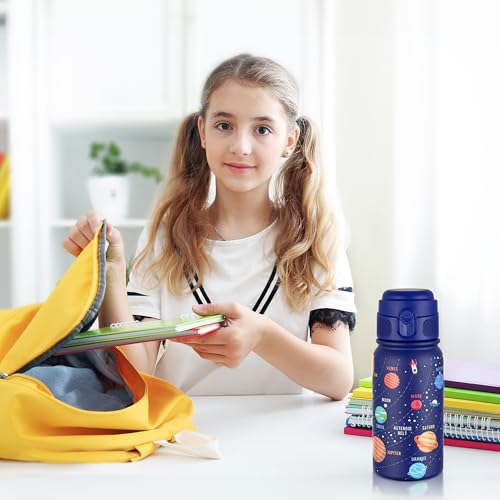 GOPPUS Kids Insulated Water Bottle 12oz, Leakproof Stainless Steel Thermos, BPA Free Double Wall Vacuum Insulated Bottle for School, Travel, Sports & Outdoor Activities, Boys Girls - color: Blue Starry Sky
