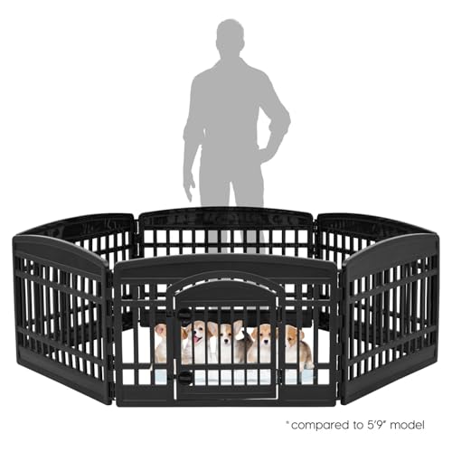 IRIS USA 6-Panel Dog Playpen, Pet Enclosure, Black | Pet Containment, Custom Pen Configuration, Multi-Shape Setup, Flexible Boundary, Tool-Free Assembly, Secure Door Latch - color: Black, size: 6 Panel - 24" H