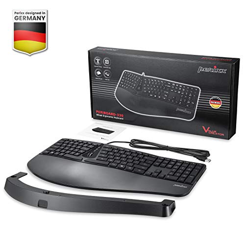 Perixx PERIBOARD-330B, Wired Ergonomic Keyboard with Adjustable Wrist Rest, Illuminated Keys, and Membrane Low Profile Keys, 2 Extra USB Ports, US English Layout - style: Wired Backlit Keyboard
