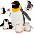Penguin Plush with 3 Babies, 14 Inch Wind Up Stuffed Animal Set | 4Pcs Stuffed Penguin; Mother and Baby Plushies; Wind-Up Penguin Toy; Zipper Belly Storage; Christmas Birthday Gift for Kids - style: Penguin Black
