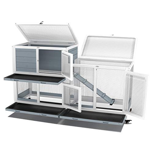 GDLF 58" Rabbit Hutch, Bunny Cage Indoor with Wheels & Cleaning Tray | 58"L x 17.8"W x 34.6"H, 2-Level Design with Wheels, Ramp & No-Leak Cleaning Tray for Rabbits, Guinea Pigs and Small Animals
