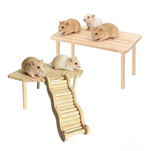 Hamster Wooden Platform Tunnel Ladder Hideout Playhouse Hamster Game Climbing Toy with Cage Accessories for Small Pets Dwarf Syrian Mice Degus Gerbils Squirrel (Serenade)