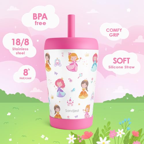 SANDJEST Princess Insulated Sippy Tumbler 12 Oz, Gift for Birthday, Christmas & Back to School - color: Princess