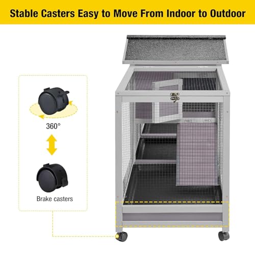 Aivituvin Rabbit Hutch 93.7" Large Rabbit Cage Indoor Outdoor Guinea Pig Cage Chicken Coop on Wheels Bunny Cage with 4 Deep No Leakage Pull Out Tray,Waterproof Roof - color: Light Grey