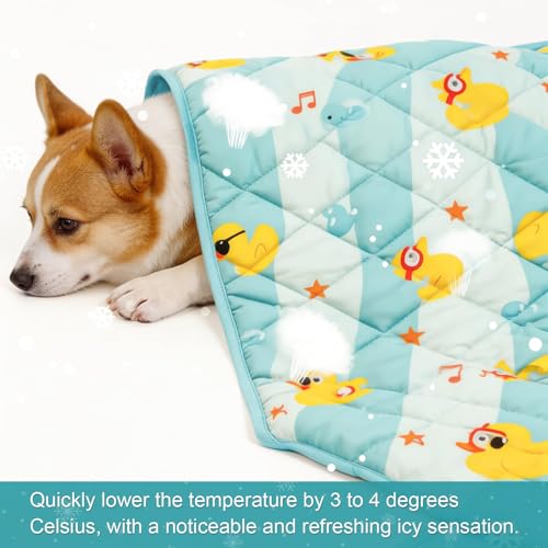 Pet Summer Cooling Blanket - 22.8" x 35.0" Double-Sided Mat Dog Puppy Self ice Cat Pad Bed Cover for Home Outdoor Sofa Sleeping Washable Portable Lightweight Small Medium Large (Blue Duck, S) - color: Blue Duck