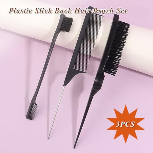 5 PCS Boar Bristle Slick Back Hair Brush Set Edge Control Brush Teasing Comb for Men Women Boar Bristle Smoothing Brushes Sleek Hair Brushes for Slicking Hair Beard (5PCS) - color: 5PCS