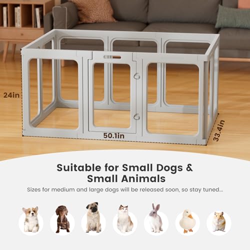 Clear Acrylic Dog Playpen - 50 x 33.4 Inch, 24" H 10 Planes Transparent Dog Fence Indoor, Sturdy Pet Pen for Puppy/Small Dog/Rabbit/Pig, Easy Assemble & Cleaning Plastic Whelping Box Enclosure, Grey - color: Grey