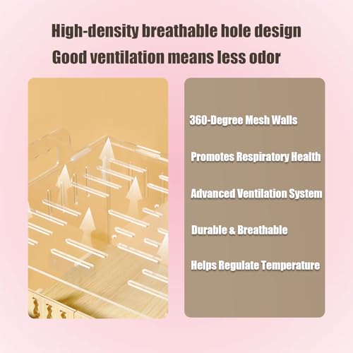 Acrylic Hamster Cage,Small Animal Houses&Habitats with Accessories,Hamster Enclosure with Stairs,Clear Pet Mice House,for Dwarf Gerbil,Dwarf Hamster,Pet Mice(Pink,13.78" L*10.23" W*10.83" H) - color: Pink