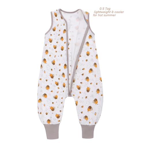 Miracle Baby Sleep Sack with Feet - 0.5 TOG 100% Breathable Cotton Wearable Blanket, Sleeveless Design Sleeping Bag for Baby - color: Bee, size: 6-12 Months(S)