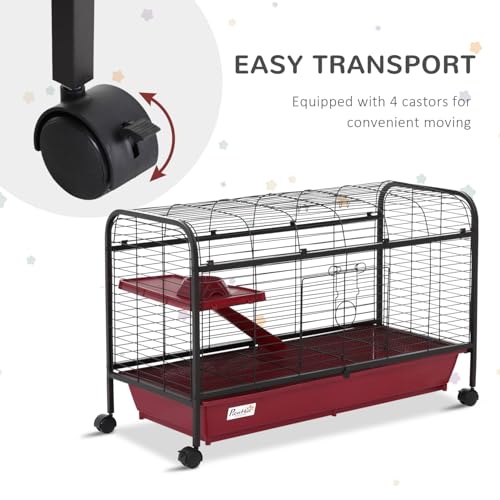 41" L Small Animal Cage Rabbit Hutch Ferret Pet Play House with Feeder, Rolling Wheels, Platform, Ramp Black Multi-Level Design Ideal for Rabbits & Ferrets