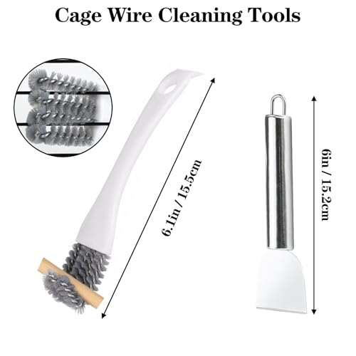 5 Pcs Set Bird Cage Cleaner Bird Cage Cleaner Brush with Stainless Steel Scraper, Long Handle Pet Cage Cleaning Tool for Parakeet Parrot Cage, Poop Remover Brush for Small Animal Cages Accessories
