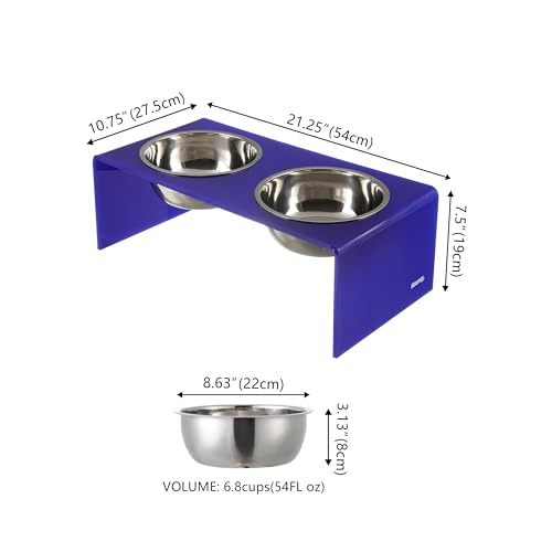 DBL2001F Keaton 7.5" Medium/Large Modern Acrylic Rectangular Elevated Pet Feeder with 54oz 2-Stainless Steel Bowls, Purple/Chrome - color: Purple/Chrome, size: 54 Ounces (7.5" Cups 2-Pack)