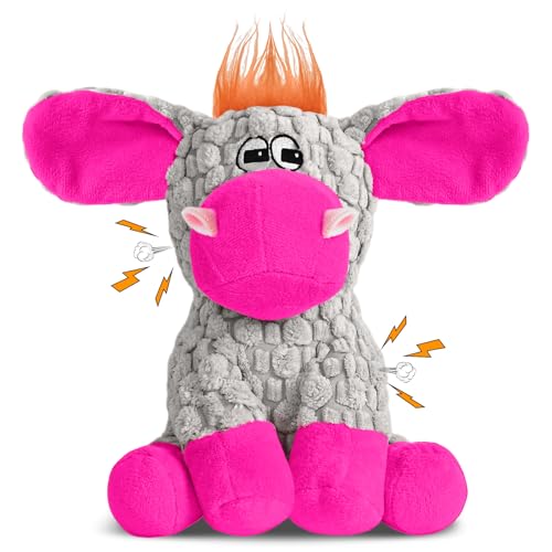 Stuffed Dog Squeak Toys, Tough Crinkle Stuffed Animal Squeaky Interactive Toys, Dog Chew Toys for Puppy, Small, Middle, Plush Chew Toys Pink Donkey - color: gray & pink
