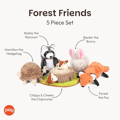 P.L.A.Y. Cute Plush Dog Toys - Forest Friends Critter Themed Durable Squeaker Crinkle Chew Toys, Great for Puppies & Small, Medium, Large Dogs - Machine Washable, Recycled Materials (5 Piece Set) - style: 5 Piece Set