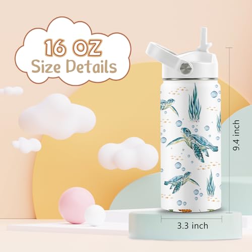Turtle Gifts for Turtle Lovers, 16 oz Water Bottle with Straw Lid, Stainless Steel Insulated Sea Turtles Tumbler, Ocean Turtles Water Bottle for Turtle Lovers (1pcs) - color: Sea Turtle