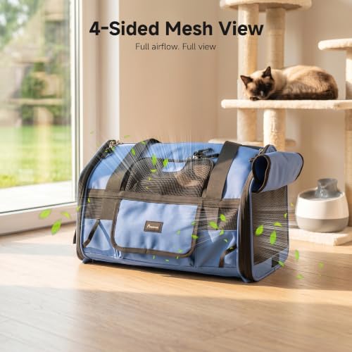 Cat Carrier Soft with Safety Buckles, Lockable Zippers, Safe for Car Travel | Escape-Proof, Safety Tether, Collapsible Pet Carrier for Car Rides & Vet Visits, Airline Approved Underseat, Up to 12lbs - color: Blue