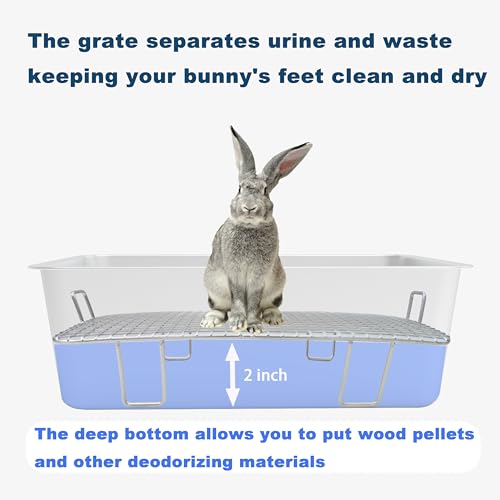 Stainless Steel Rabbit Litter Box,Bunny Litter Pan with Widened Grid,Toilet Tray,Deep Waste Storage - size: Small