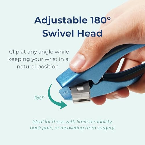 ClipperPro® Prime Toenail Clipper – Heavy Duty Ergonomic Toe Nail Clippers for Thick Nails with 180° Swivel Head, Easy-Squeeze Palm Grip Nail Cutter for Seniors, Arthritis, & Podiatrist Care - style: Blue edition