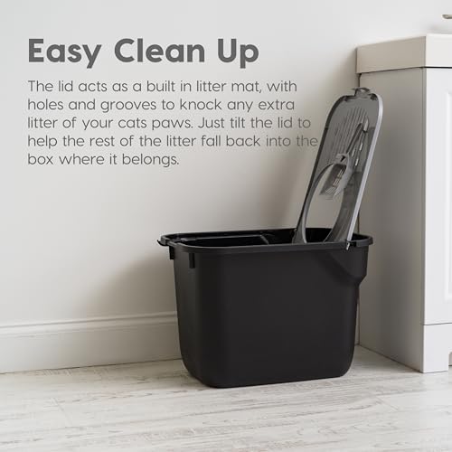 IRIS USA Large Top Entry Cat Litter Box, Hooded Privacy, Black/Gray | Dog-Free Zone, Mess Containment System, Enclosed Top Access, Dog Proof Pan, Reduced Tracking, Odor Trapping - color: Black, size: Top Entry