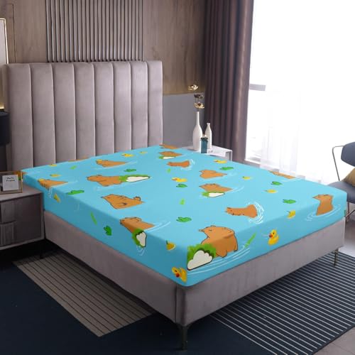 Erosebridal Cabybara Fitted Sheet Twin Size Funny Mouse Rodent Bedding Set Cartoon Animal Bed Sheets Kids Gifts for Capybara Lovers, Cute Kawaii Duck Sheets 2 Pieces with 1 Pillow Case - color: Multi 29, size: Twin (No Top/Flat Sheet)