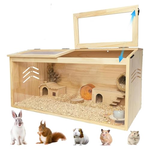Wooden Hamster Cage, Large Hamster Habitats Enclosure Tank with Lock, Acrylic Sheet & Openable Top, Small Animal Cage for Chinchilla, Guinea Pig, Gerbil 40'' l