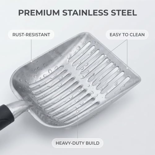 4-in-1 Cat Litter Scoop with Holder, Metal Litter Scoop Includes Portable Small Broom and Dustpan Set, Heavy Duty Stainless Steel Kitty Litter Scooper (Black) - color: #02 - Black Handle