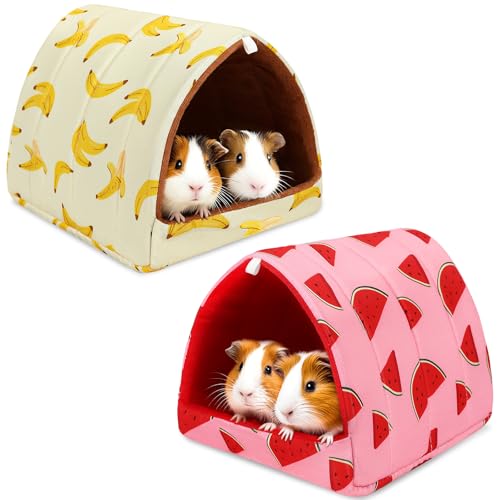 UPINS 2 Pack Guinea Pig Bed,Guinea Pig Hideout | 9.84 x 9.84 inches,Washable Small Animal House Cage Accessories,for Dwarf Rabbits Chinchillas Hamsters Hedgehogs Ferrets - color: Red Yellow, size: 9.84 x 9.84 inch
