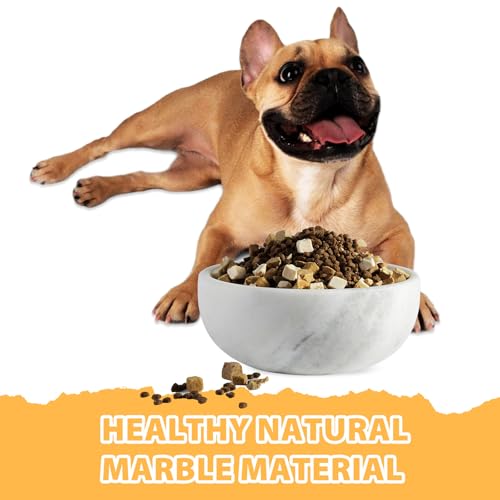 Karibiber White Dog Bowl, Marble Dog Food Bowl, Non-Slip Stone Dogs Water Bowl Large, Non-Tipping Heavy Duty Pet Bowl for Large Dogs, African Natural Marble, Holds 4.6Cups(7.5lbs) - color: Namib Fantasy, size: M