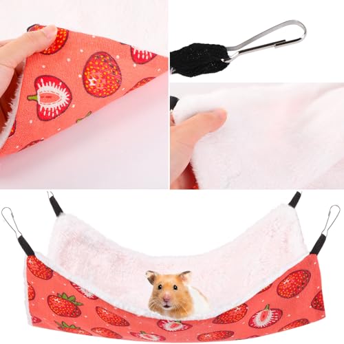 Abbylike 9 Pieces Rat Guinea Pig Hanging Hammock Ferret Cage Accessories Small Pet Hideout Tunnel Cave Hanging Hammock Hamster Toy Accessories for Ferret Hamster Chinchilla(Strawberry)