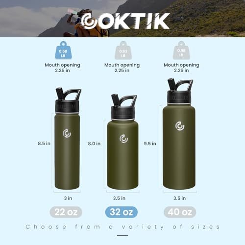 COKTIK 32oz Sports Water Bottle, Stainless Steel Water Bottle for Insulated, Reusable Travel Bottle, With Straw, With Handle Grip for Easy Carrying, Suitable for Cycling, Outdoor Vacations(Army Green) - color: Army Green, size: 32 Ounces