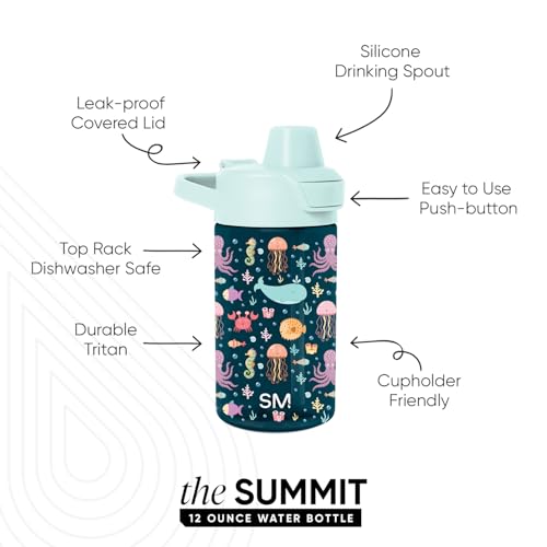 Simple Modern Kids Tritan Plastic Summit Water Bottle | 12 oz BPA-Free Cup with Covered Leak Proof Straw Lid for Girls, Boys, Toddlers | Under the Sea - color: -Under the Sea, style: Covered Lid | 12oz