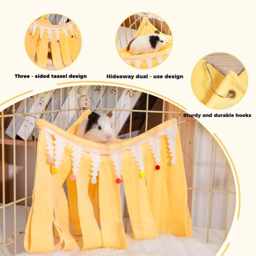 Guinea Pig Corner Hideout Rabbit Hanging Fleece Toy (Yellow,Medium) | Small Animal Hideout Hammock with Tassel, Soft Hanging Corner Fleece Toy, Hideaway for Hamster Chinchilla Hedgehog Ferret - color: Yellow, size: Medium