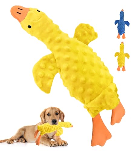 Squeaky Plush Dog Toy for All Breeds, Multifunctional Goose Dog Toy with Honking Sound, Crinkle Paper, Treat Pocket, Durable Soft Stuffed Animal for Chewing, Cuddling, Interactive Play (Yellow) - color: Yellow