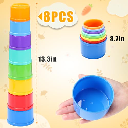 8 Pcs Stacking Cups for Bunny, Rainbow Colored Reusable Rabbits Bunny Toys | MEWTOGO, Hiding Food and Playing, Keeping Bunnies Busy, Safe Plastic, Nesting Toys for Guinea Pig Hamster Gifts, 8 Sizes - color: Rainbow