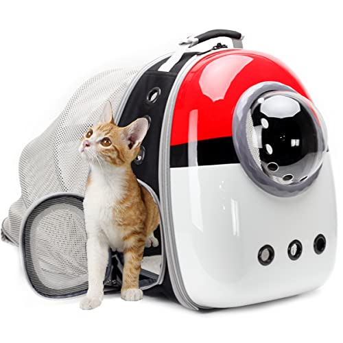 Back Expandable Cat Backpack Carrier, Fit up to 12 lbs, Hard Shell Bubble Dome Window Pet Transport and Carry Bag for Kitten Cat Bunny Rabbit and Small Puppy - color: Multi Color