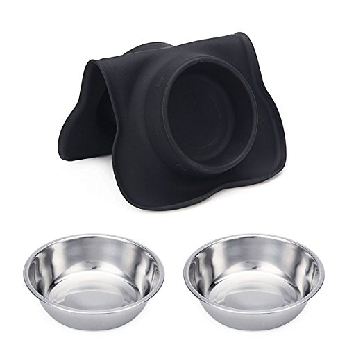Hubulk Pet Dog Bowls 2 Stainless Steel Dog Bowl with No Spill Non-Skid Silicone Mat + Pet Food Scoop Water and Food Feeder Bowls for Feeding Small Medium Large Dogs Cats Puppies (S, Black) - color: Black, size: Small