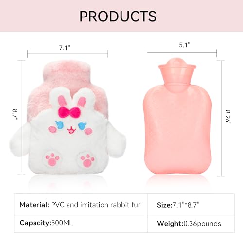 Rabbit Rubber Hot Water Bottle with Soft Removable Knit Outer Lid, Super Quality Classic Rubber Hot and Cold Water Bottle with Cute Image Hand Feet Warmer and Shoulder Pain Relief - style: RSD-Hot-Rabbit
