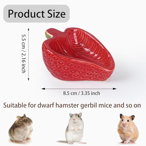 2 Packs Strawberry Ceramic Hamtser Food Bowls Wet&Dry Use(Pink+Red) | Easy to Clean Smooth-Surface Safe Durable-Ceramic Feeding Dish for Small Animals Gerbil Dwarf Hamster Rat Mice Guinea Pig - color: Pink and Red