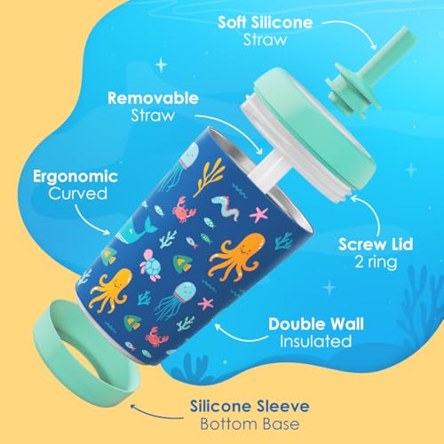 SANDJEST Sea Animals Insulated Sippy Tumbler 12 Oz, Gift for Birthday, Christmas & Back to School - color: Sea Animal