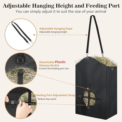 2 Pcs Hay Bags for Goats, 27.5" x 17.5" x 9.8" Hay Feeder, Plastic Buckle | Portable & Slow Hay Feeder for Goats, Adjustable Hanging Strap, Waterproof Lining, 800D Oxford Cloth, Sheeps, Small Horses - color: 2 Pcs without storage bag