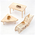 3-Piece Hamster Wooden Platform Play Set with Ladder Tunnel, Natural Wood Hamster Cage Accessories, Small Animal Climbing Stand Hideout for Dwarf Syrian Hamsters Gerbils Mice Rats