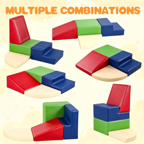 Sumbababy Soft Climbing Blocks for Toddlers: Waterproof PU Leather Play Set - 4 PCS Indoor Climber Toys for Kids - Outdoor Playground Equipment - Ideal Gift for Daycare & Preschool - style: Classic