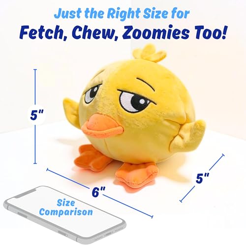 Ducky 3 in 1 Plush Duck Dog Chew Toy with Squeaky Ball Inside for Aggressive Chewers, Super Interactive, No Stuffing, Strong Tough Heavy Durable, Birthday Gift Box for Small & Large Breeds - color: Yellow