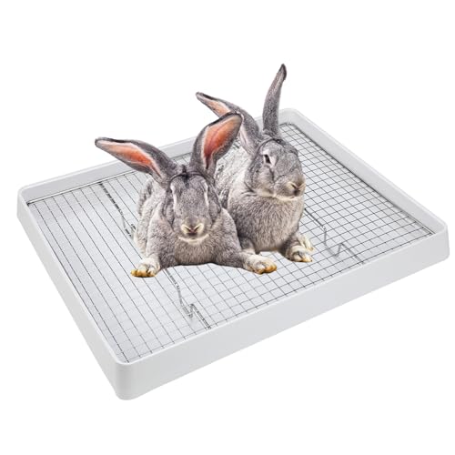 FHTONGE Extra Large Rabbit Litter Box Training Tray with Large Steel Grids | Low Entry Bunny Litter Pan, Rectangular Pet Toilet for Small Animal Rodent Guinea Pig Ferret Squirrel Opossum Sugar Glider - color: 0.6" Stee Grids + 0.4" PP Grids, size: 22x18x3
