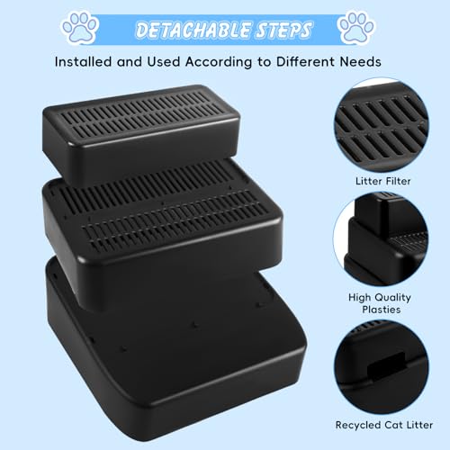 3 Step Litter Box Ramp Adjustable Detachable Litter Box Step, Black - color: Black- 3 Steps